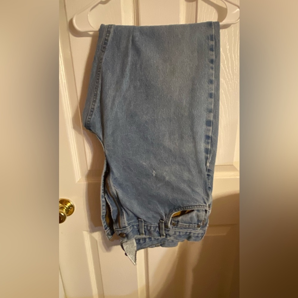 Mens Carhart 44x34 straight leg relaxed fit blue jeans.